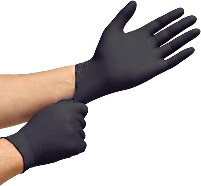 Heavy-duty black nitrile gloves, Inspire brand, 6 mil thickness, on a white background."